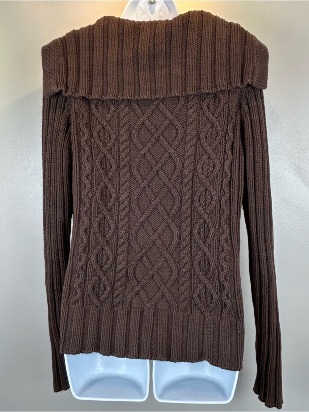 VTG Gap Cable Knit Sweater Womens Large Brown Y2K Cotton Blend Sailor Collar - Picture 2 of 10